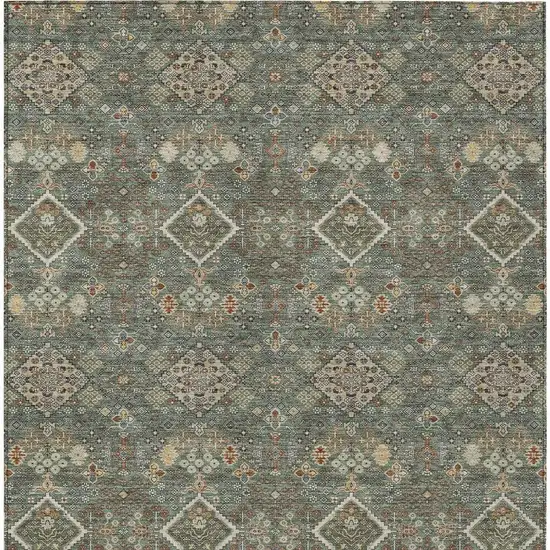 Green And Taupe Geometric Washable Indoor Outdoor Area Rug Photo 3