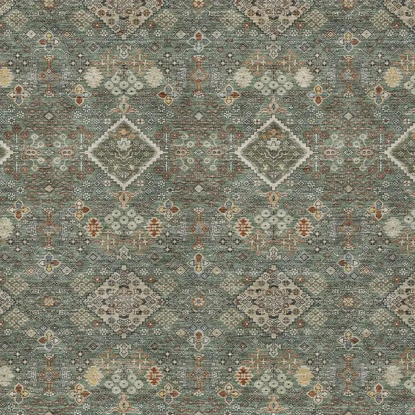 Green And Taupe Geometric Washable Indoor Outdoor Area Rug Photo 2