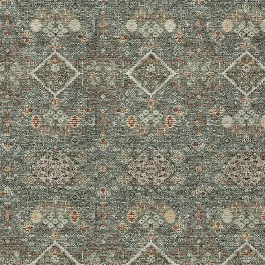 Green And Taupe Geometric Washable Indoor Outdoor Area Rug Photo 2