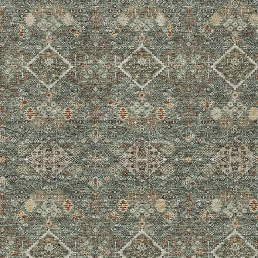 Green And Taupe Geometric Washable Indoor Outdoor Area Rug Photo 2