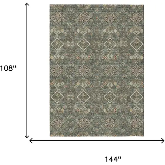 Green And Taupe Geometric Washable Indoor Outdoor Area Rug Photo 6