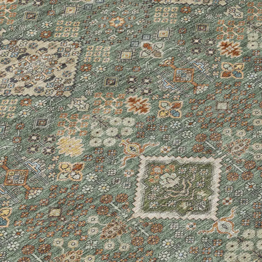 Green And Taupe Geometric Washable Indoor Outdoor Area Rug Photo 9