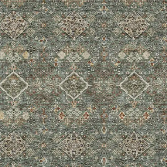 Green And Taupe Geometric Washable Indoor Outdoor Area Rug Photo 2