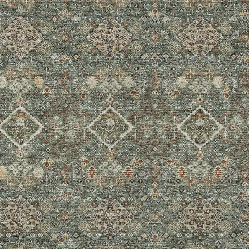 Green And Taupe Geometric Washable Indoor Outdoor Area Rug Photo 2
