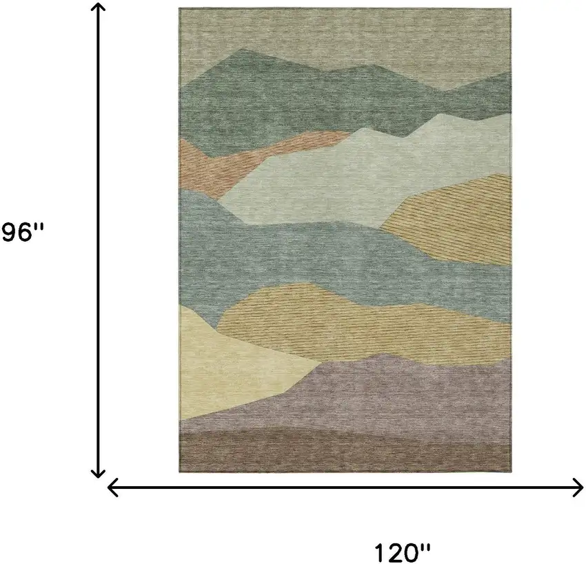 Green And Taupe Geometric Washable Indoor Outdoor Area Rug Photo 6