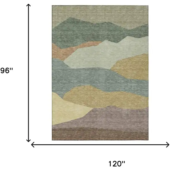 Green And Taupe Geometric Washable Indoor Outdoor Area Rug Photo 6