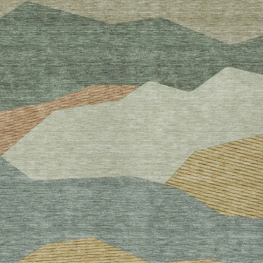 Green And Taupe Geometric Washable Indoor Outdoor Area Rug Photo 2