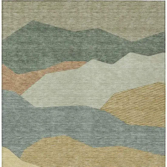 Green And Taupe Geometric Washable Indoor Outdoor Area Rug Photo 3