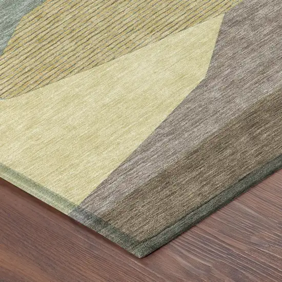 Green And Taupe Geometric Washable Indoor Outdoor Area Rug Photo 4
