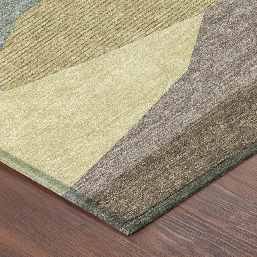 Green And Taupe Geometric Washable Indoor Outdoor Area Rug Photo 4