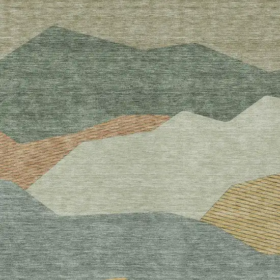 Green And Taupe Geometric Washable Indoor Outdoor Area Rug Photo 2