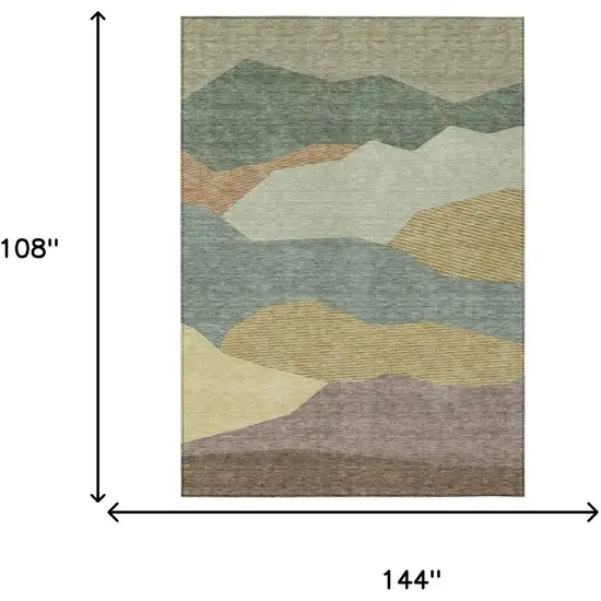 Green And Taupe Geometric Washable Indoor Outdoor Area Rug Photo 6