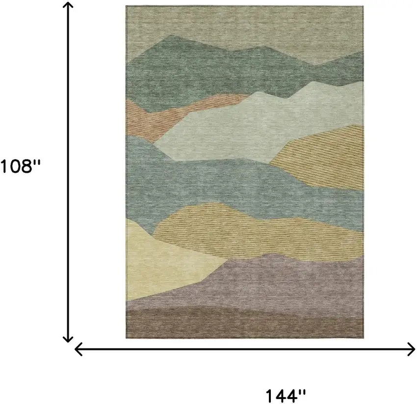 Green And Taupe Geometric Washable Indoor Outdoor Area Rug Photo 6