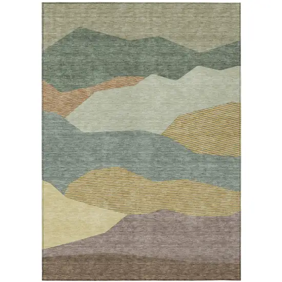 Green And Taupe Geometric Washable Indoor Outdoor Area Rug Photo 1