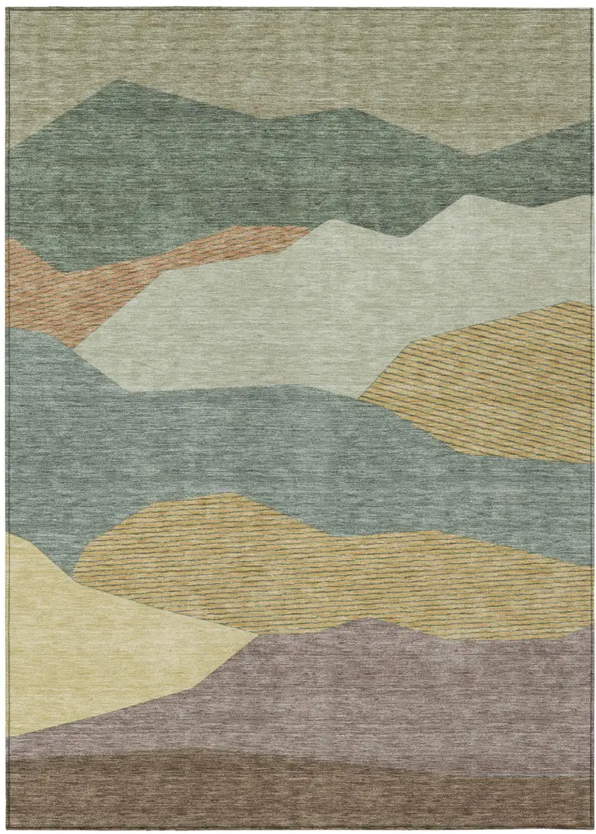Green And Taupe Geometric Washable Indoor Outdoor Area Rug Photo 1