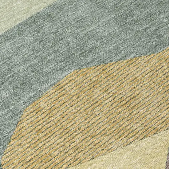 Green And Taupe Geometric Washable Indoor Outdoor Area Rug Photo 5