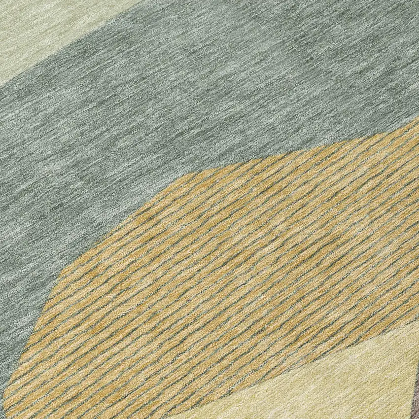 Green And Taupe Geometric Washable Indoor Outdoor Area Rug Photo 5