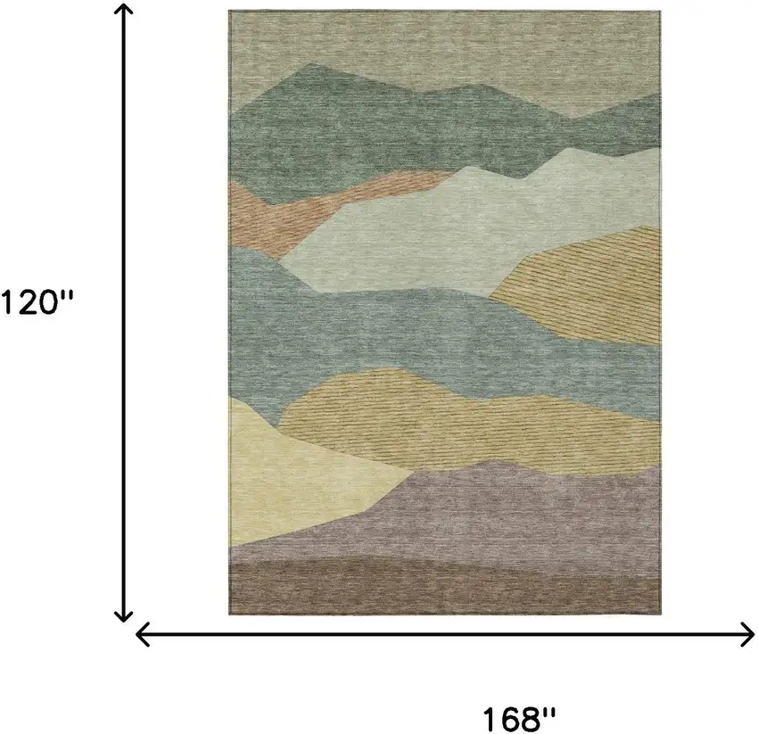 Green And Taupe Geometric Washable Indoor Outdoor Area Rug Photo 6