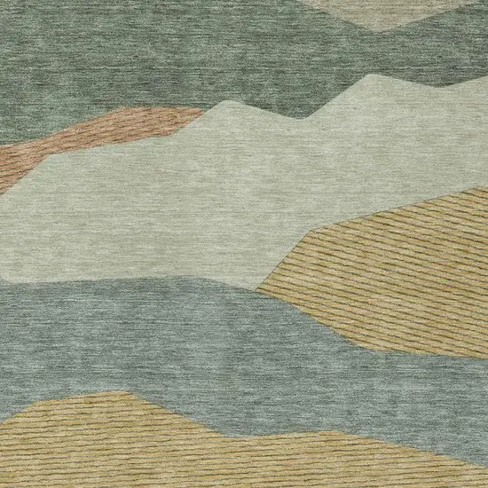 Green And Taupe Geometric Washable Indoor Outdoor Area Rug Photo 2