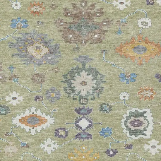 Green And Taupe Oriental Washable Indoor Outdoor Area Rug Photo 4
