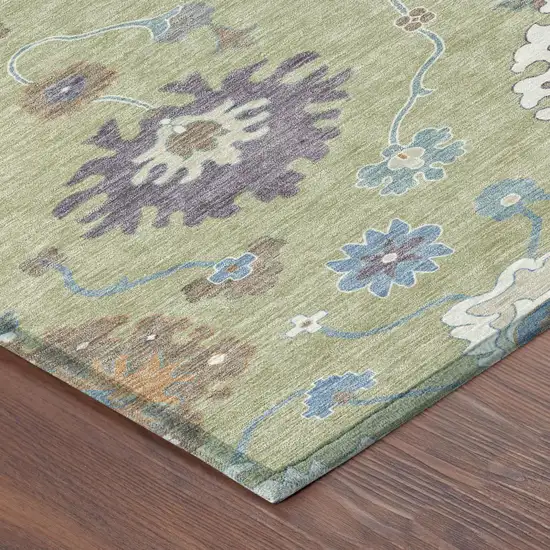 Green And Taupe Oriental Washable Indoor Outdoor Area Rug Photo 5