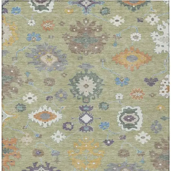 Green And Taupe Oriental Washable Indoor Outdoor Area Rug Photo 3
