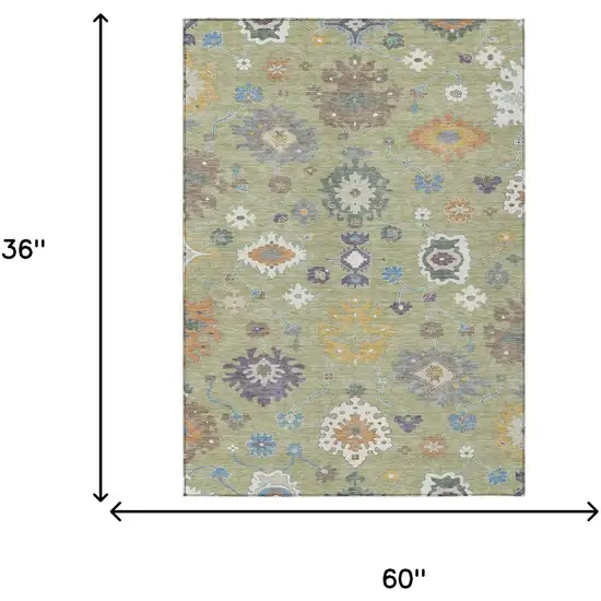 Green And Taupe Oriental Washable Indoor Outdoor Area Rug Photo 7