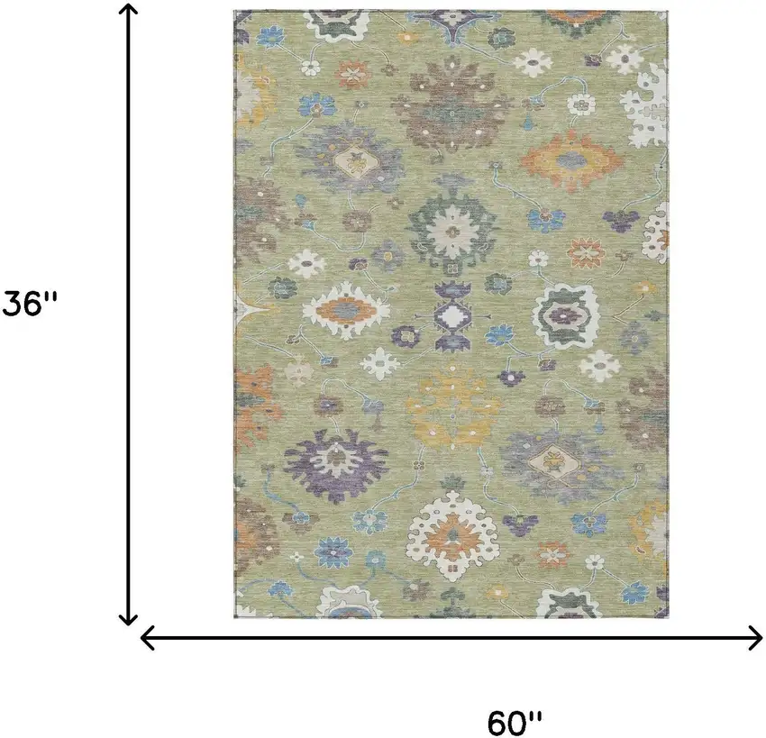 Green And Taupe Oriental Washable Indoor Outdoor Area Rug Photo 7