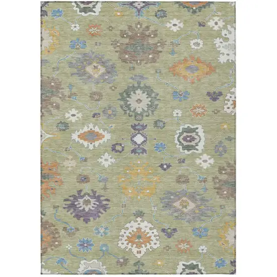 Green And Taupe Oriental Washable Indoor Outdoor Area Rug Photo 2