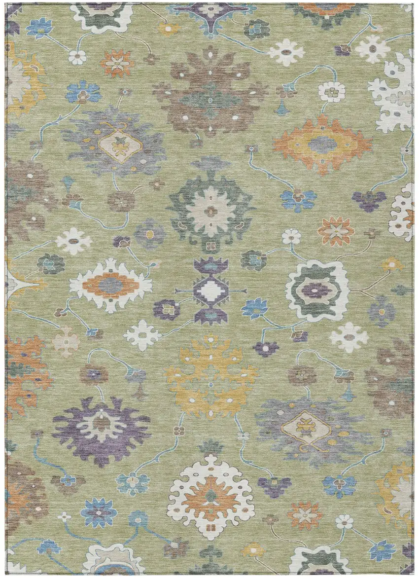 Green And Taupe Oriental Washable Indoor Outdoor Area Rug Photo 2
