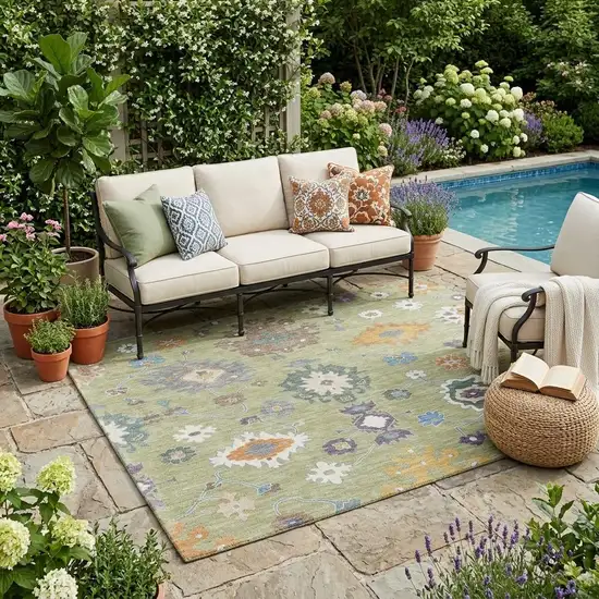 Green And Taupe Oriental Washable Indoor Outdoor Area Rug Photo 1