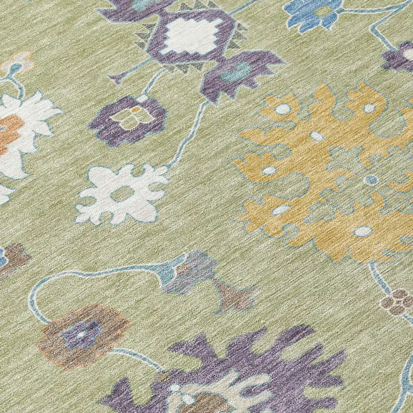 Green And Taupe Oriental Washable Indoor Outdoor Area Rug Photo 6