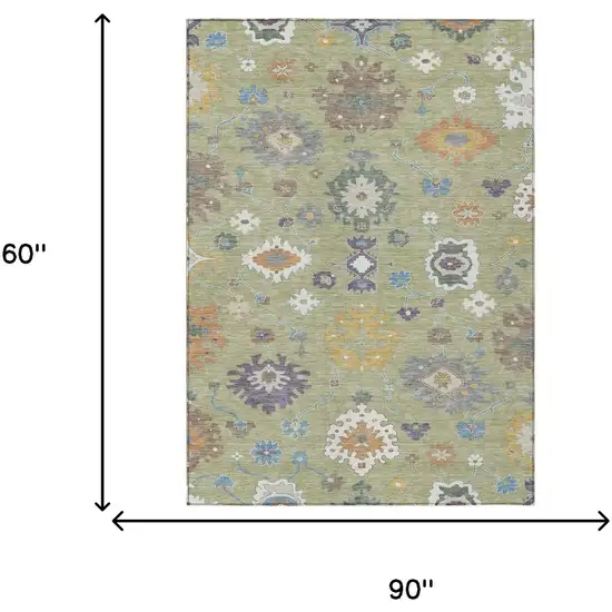 Green And Taupe Oriental Washable Indoor Outdoor Area Rug Photo 7