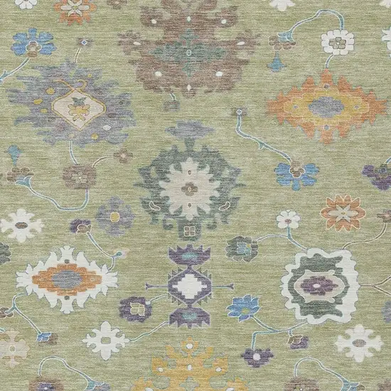 Green And Taupe Oriental Washable Indoor Outdoor Area Rug Photo 4