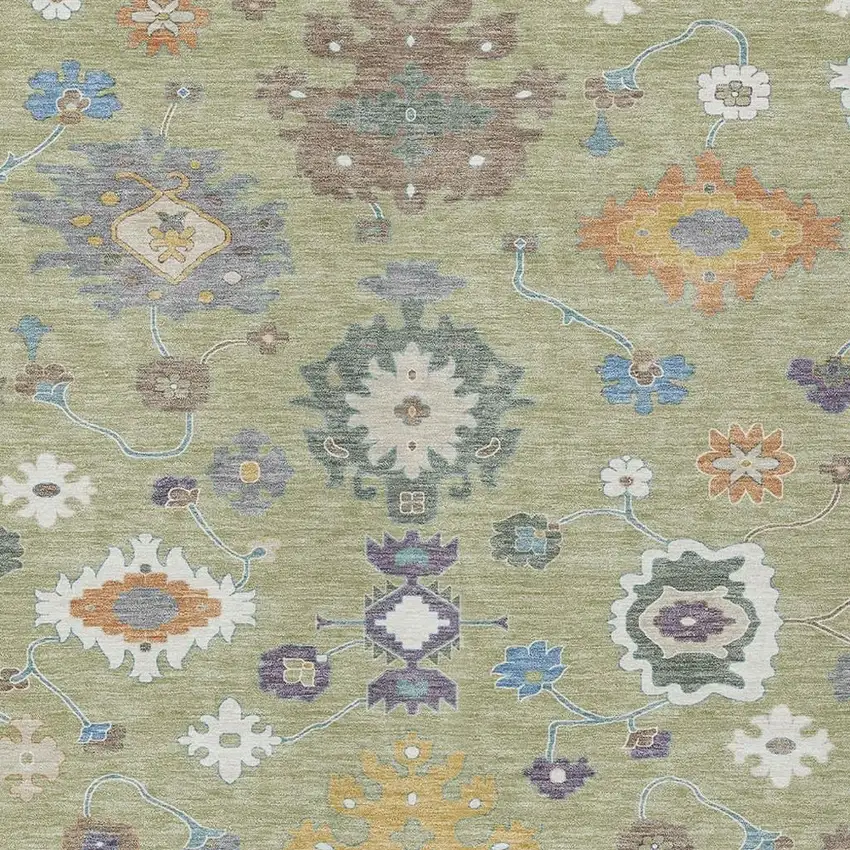 Green And Taupe Oriental Washable Indoor Outdoor Area Rug Photo 4