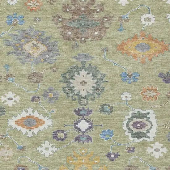Green And Taupe Oriental Washable Indoor Outdoor Area Rug Photo 4