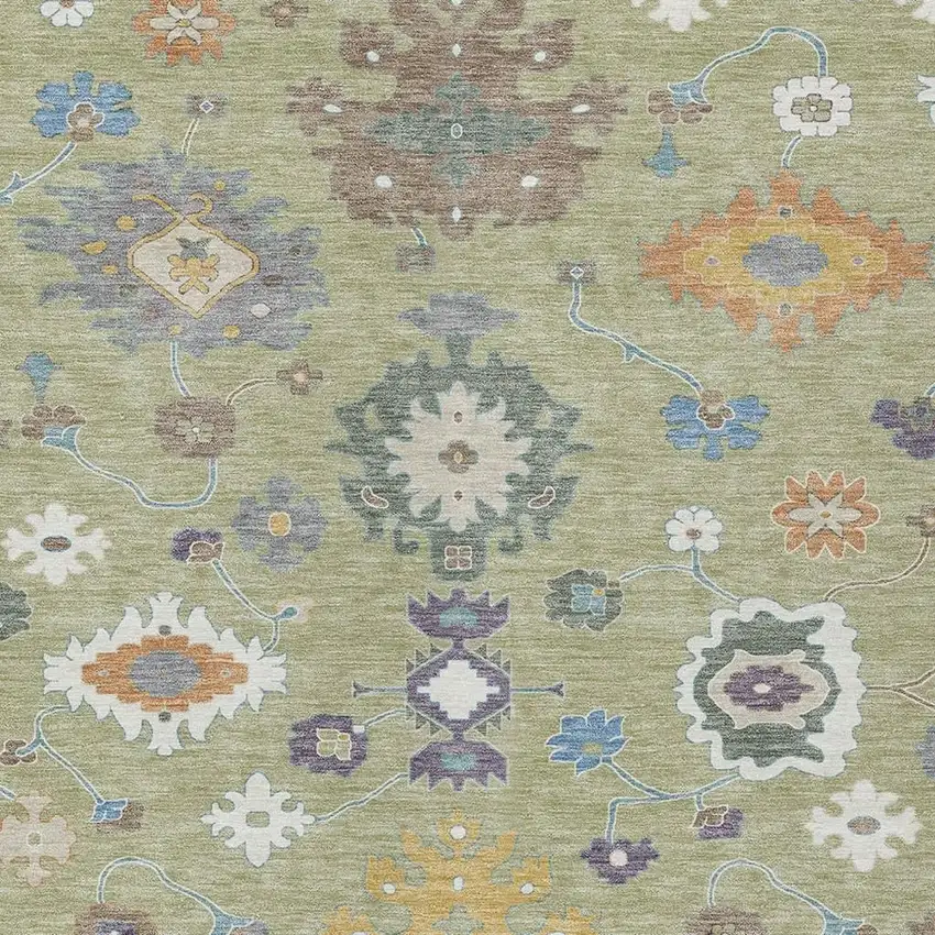 Green And Taupe Oriental Washable Indoor Outdoor Area Rug Photo 4