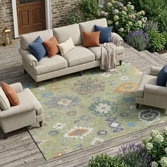 Green And Taupe Oriental Washable Indoor Outdoor Area Rug Photo 1