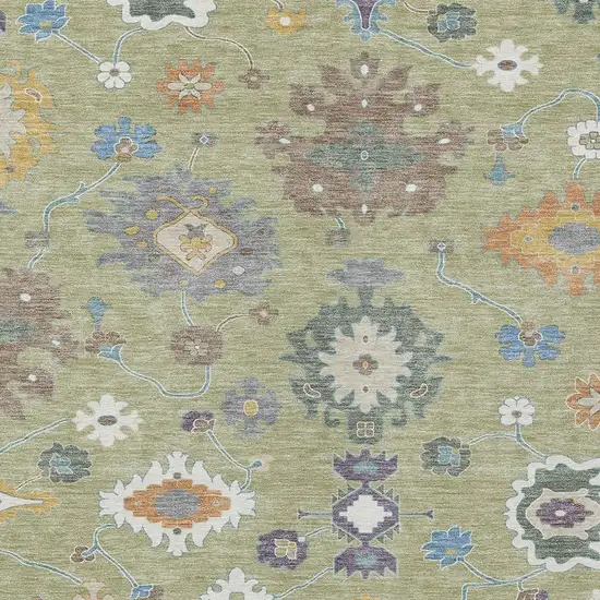 Green And Taupe Oriental Washable Indoor Outdoor Area Rug Photo 4