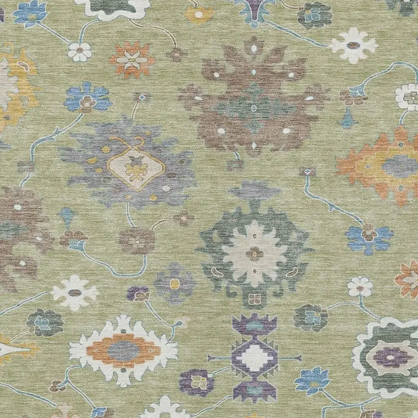 Green And Taupe Oriental Washable Indoor Outdoor Area Rug Photo 4