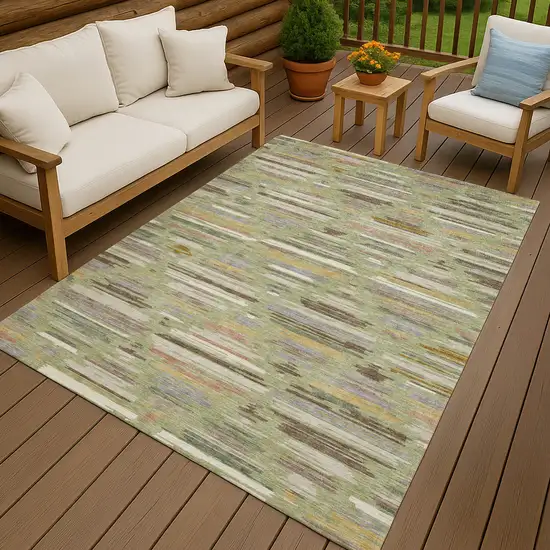 Green And Taupe Southwestern Washable Indoor Outdoor Area Rug Photo 7
