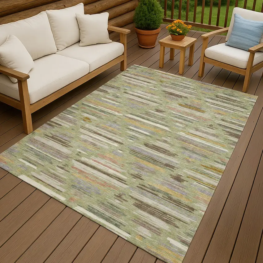 Green And Taupe Southwestern Washable Indoor Outdoor Area Rug Photo 7