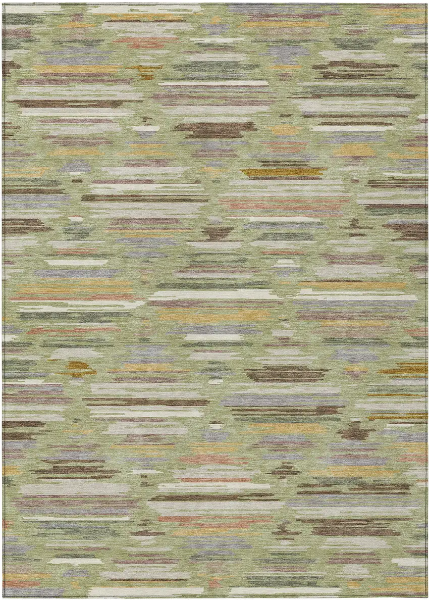 Green And Taupe Southwestern Washable Indoor Outdoor Area Rug Photo 1