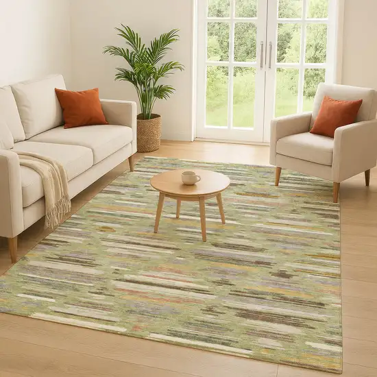 Green And Taupe Southwestern Washable Indoor Outdoor Area Rug Photo 5