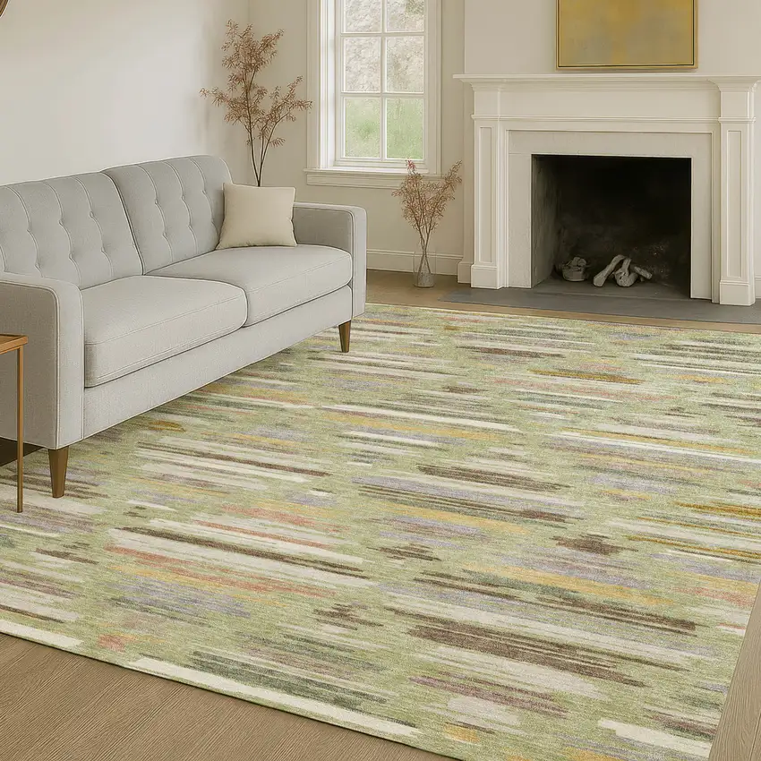 Green And Taupe Southwestern Washable Indoor Outdoor Area Rug Photo 6