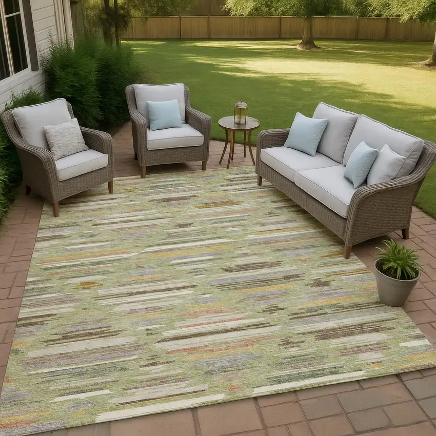 Green And Taupe Southwestern Washable Indoor Outdoor Area Rug Photo 4