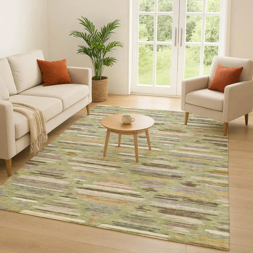 Green And Taupe Southwestern Washable Indoor Outdoor Area Rug Photo 5