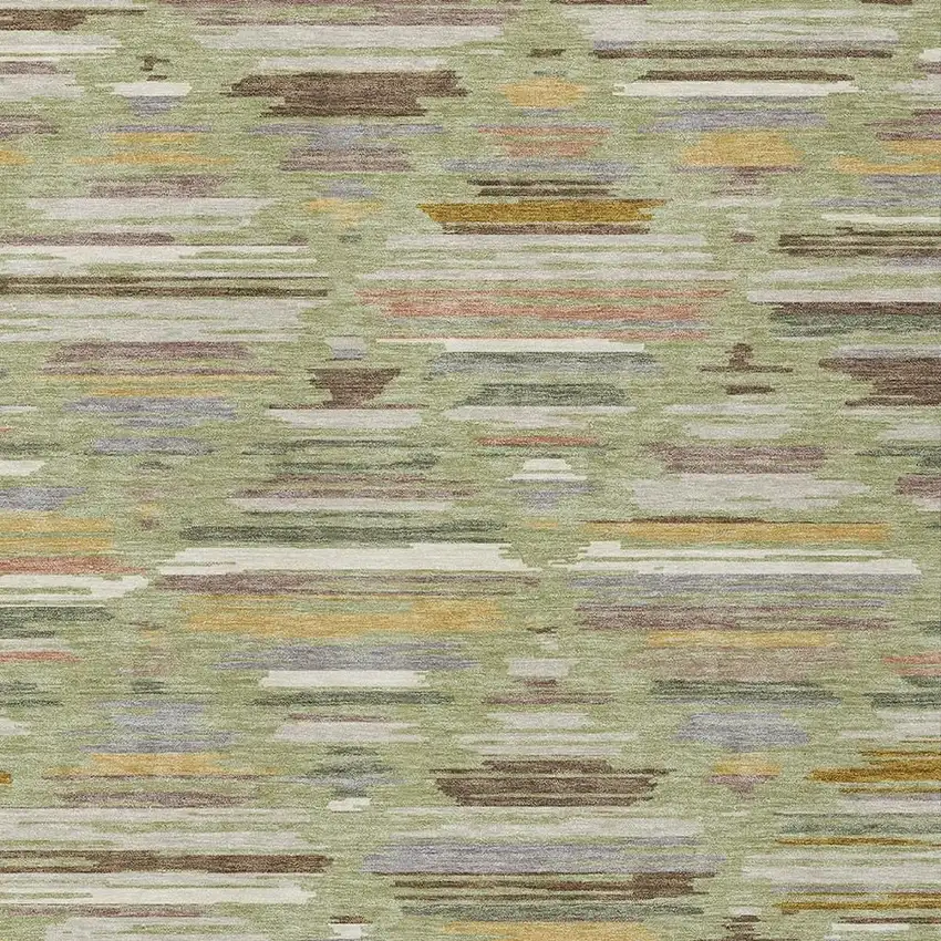 Green And Taupe Southwestern Washable Indoor Outdoor Area Rug Photo 2