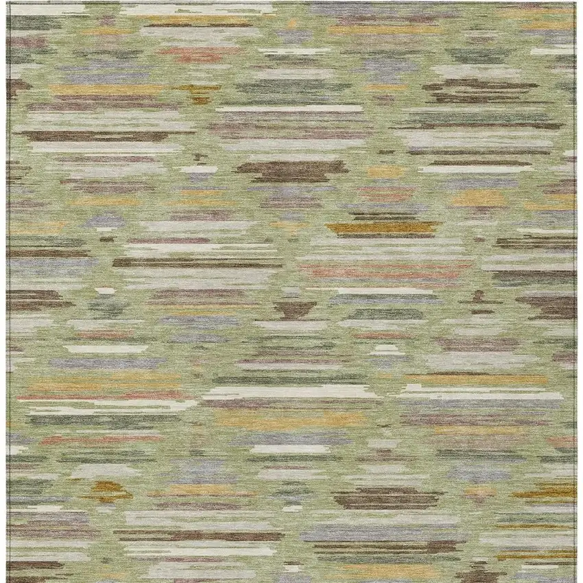 Green And Taupe Southwestern Washable Indoor Outdoor Area Rug Photo 3