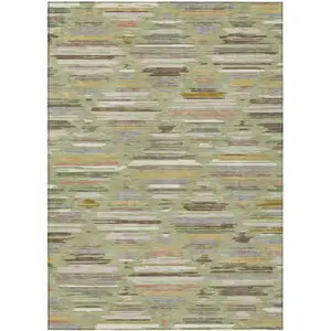 Photo of Green And Taupe Southwestern Washable Indoor Outdoor Area Rug